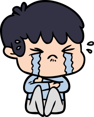 Bir insan tarafından çizilmiş ağlayan çizgi film çocuğu.