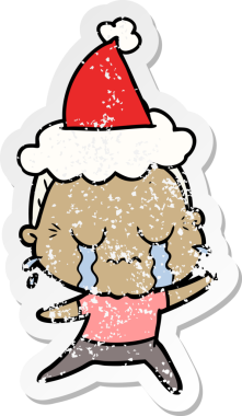 Bir insan tarafından çizilmiş, ağlayan, Noel Baba şapkası takan yaşlı bir kadının el yazısı.