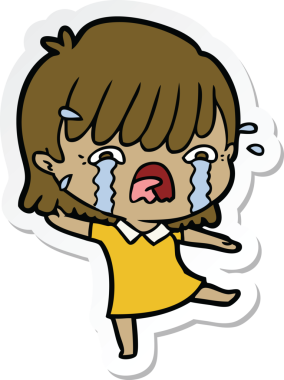 Bir insan tarafından çizilmiş ağlayan bir çizgi film kızına ait etiket.