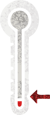 Bir insan tarafından çizilmiş soğuk termometrenin retro çizim tarzı karikatürü