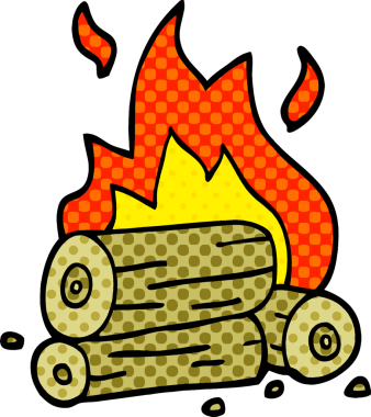 Bir insan tarafından çizilmiş karalama yanan kütükler.