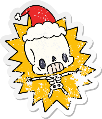 Bir insan tarafından çizilmiş kawaii iskeletinin hüzünlü çıkartması.