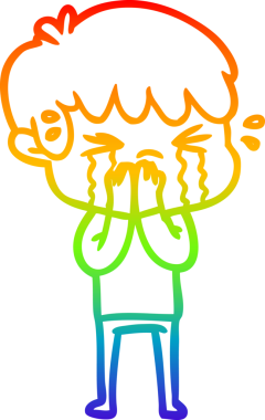 Gökkuşağı gradyan çizimi bir insan tarafından çizilmiş ağlayan bir çizgi çocuk çizimi