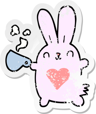 Sevgi dolu bir tavşan ve bir insan tarafından çizilmiş kahve fincanı.