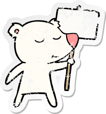 Mutlu bir kutup ayısının sıkıntılı çıkartması. Üzerinde insan imzası var.