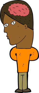 Bir insan tarafından çizilmiş büyük beyinli çizgi film adamı.