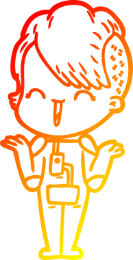 Bir insan tarafından çizilen mutlu bir hipster kızın çizgi çizimi.