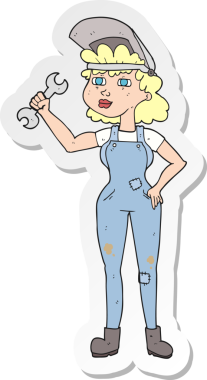 Bir insan tarafından çizilmiş İngiliz anahtarı olan bir karikatür kadının çıkartması.