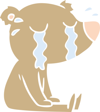 Bir insan tarafından çizilmiş düz renkli çizgi film ayısı ağlaması