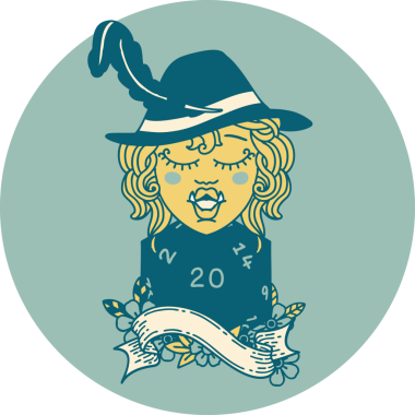 Retro Dövme Tarzı Şarkı Söyleyen Yarı Ork Ozan Bir insan tarafından çizilmiş doğal yirmi zar ile