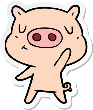 Bir insan tarafından çizilmiş çizgi film içerikli bir domuzun çıkartması.