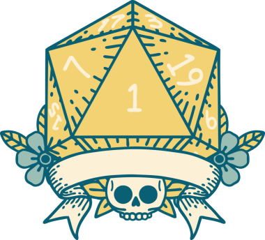 Retro Dövme Biçimi Doğal Bir d20 zar bir insan tarafından çizildi