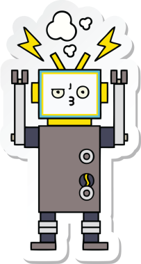 Bir insan tarafından çizilmiş şirin çizgi film robotunun çıkartması.