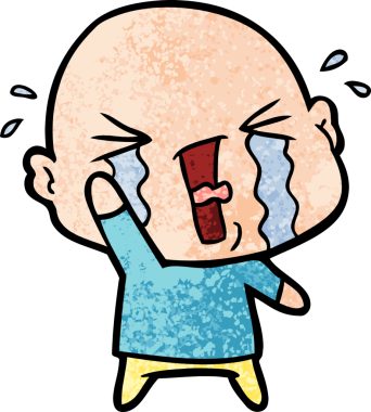 Bir insan tarafından çizilmiş ağlayan kel bir adam.