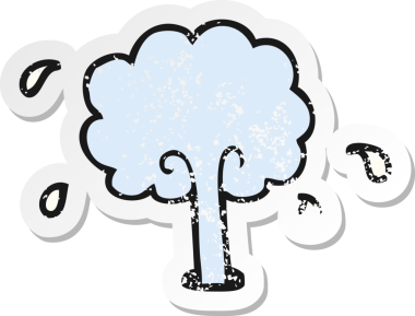 Bir insan tarafından çizilmiş suyu püskürten karikatürün gerilimli yapıştırması.