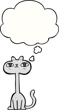 Bir insan tarafından çizilmiş düşünce kabarcığı olan çizgi film kedisi.