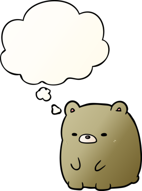 Bir insan tarafından çizilmiş yumuşak eğimli düşünce baloncuklu karikatür üzgün ayı.