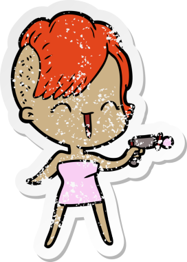 Bir insan tarafından çizilmiş mutlu bir hippi kızın sıkıntılı çıkartması.