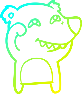 Bir insan tarafından çizilmiş dişleri gösteren çizgi film ayısının soğuk gradyan çizimi