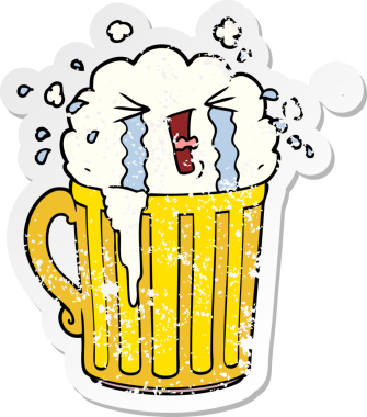 Bir insan tarafından çizilmiş bir bira bardağının hüzünlü çıkartması.