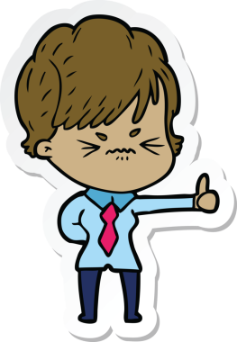 Bir insan tarafından çizilmiş, hayal kırıklığına uğramış bir kadının çıkartması.