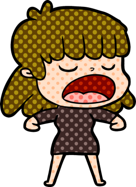 Çizgi filmdeki kadın bir insan tarafından yüksek sesle çizilmiş.