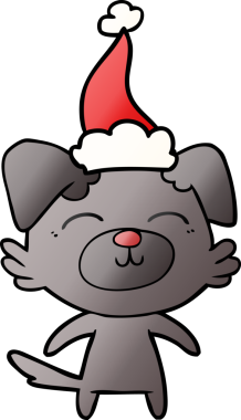 Bir insan tarafından çizilmiş Noel Baba şapkası takan bir köpeğin gradyan çizimi.