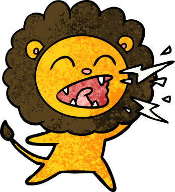 Bir insan tarafından çizilmiş kükreyen aslan çizgi filmi.