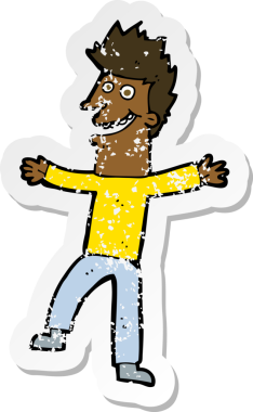 Bir insan tarafından çizilmiş mutlu bir adamın karikatür yapıştırması.