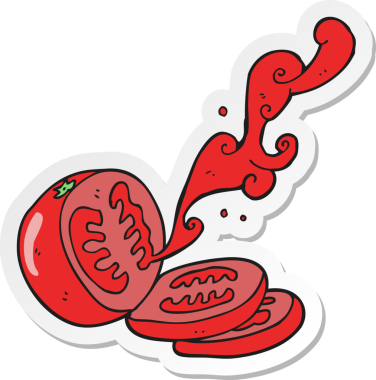 Bir insan tarafından çizilmiş dilimlenmiş domates etiketi.