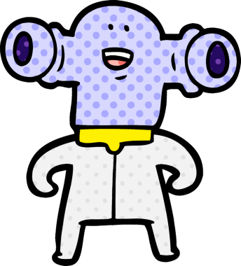 Bir insan tarafından çizilmiş dostane bir uzaylı çizgi filmi.