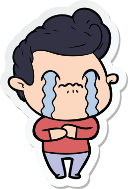 Bir insan tarafından çizilmiş, ağlayan bir çizgi film karakterinin çıkartması.