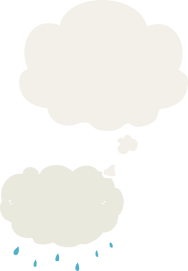 Düşünce baloncuğu olan karikatür yağmur bulutu insan tarafından çizilmiş.