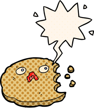 Bir insan tarafından çizilmiş çizgi roman tarzında konuşma balonlu çizgi film kurabiyesi.