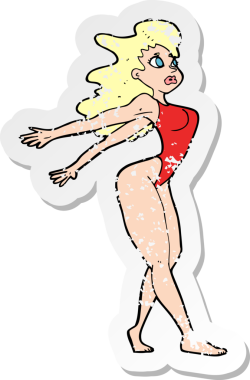 Bir insan tarafından çizilmiş mayolu seksi bir karikatür çıkartması.