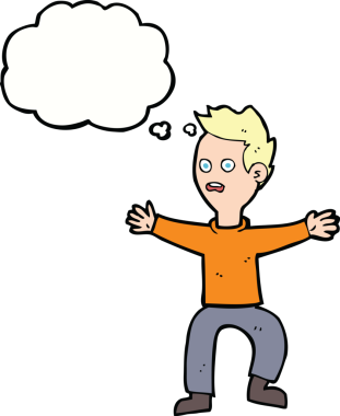 Bir insan tarafından çizilen konuşma baloncuğuyla panikleyen çizgi film adamı.