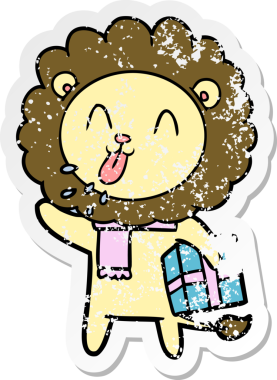 Bir insan tarafından çizilmiş mutlu çizgi film aslanının sıkıntılı çıkartması.