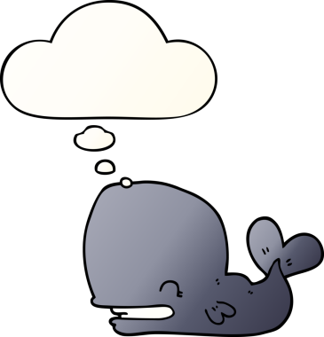 Düşünce baloncuğu olan karikatür balinası bir insan tarafından çizilmiş.