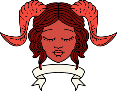 Retro Dövme Biçimi karakter yüzünü bir insan tarafından çizilmiş parşömen pankartıyla düzenliyor