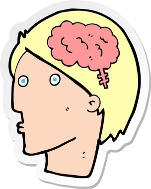 Bir insan tarafından çizilmiş beyin sembolü olan bir karikatür adamın çıkartması.