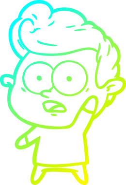 Bir çizgi film karakterinin insan tarafından çizilmiş sorular sormasının soğuk gradyan çizgisi.