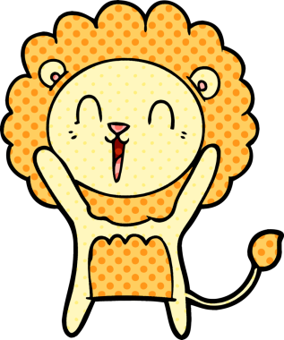 Bir insan tarafından çizilmiş gülen aslan çizgi filmi.