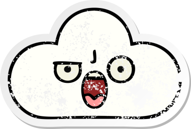 Bir insan tarafından çizilmiş şirin bir karikatür bulutunun sıkıntılı çıkartması.