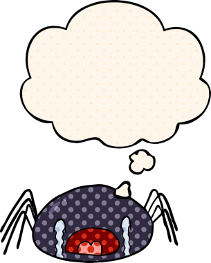 Bir insan tarafından çizilmiş çizgi roman tarzı düşünce baloncuğu olan ağlayan örümcek çizgi filmi.