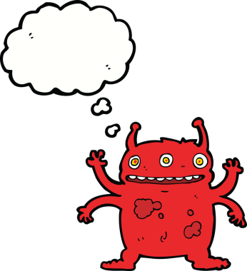 Bir insan tarafından çizilmiş düşünce baloncuğu olan uzaylı yaratık çizgi filmi.