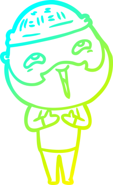 Bir insan tarafından çizilmiş, mutlu, sakallı, çizgi film karakteri.