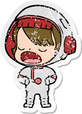 Bir insan tarafından çizilmiş sıkıntılı bir karikatür çıkartması konuşan astronot.