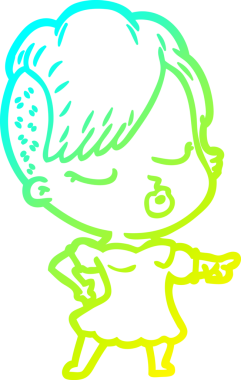 Bir insan tarafından çizilmiş soğuk gradyan çizgi film karakteri güzel hippi kız.