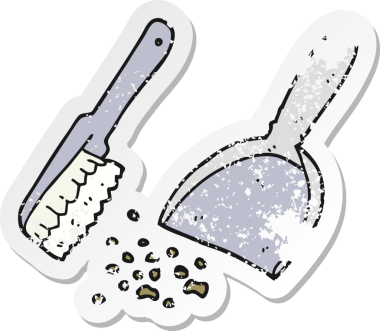 Bir insan tarafından çizilmiş faraş ve fırçanın gerilemiş retro yapıştırması.