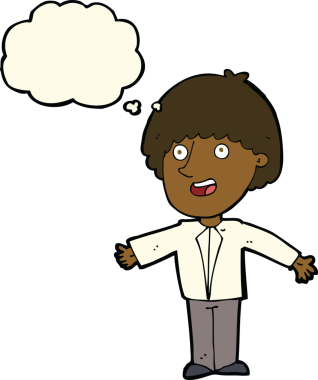 Bir insan tarafından çizilmiş düşünce balonlu mutlu adam çizgi filmi.